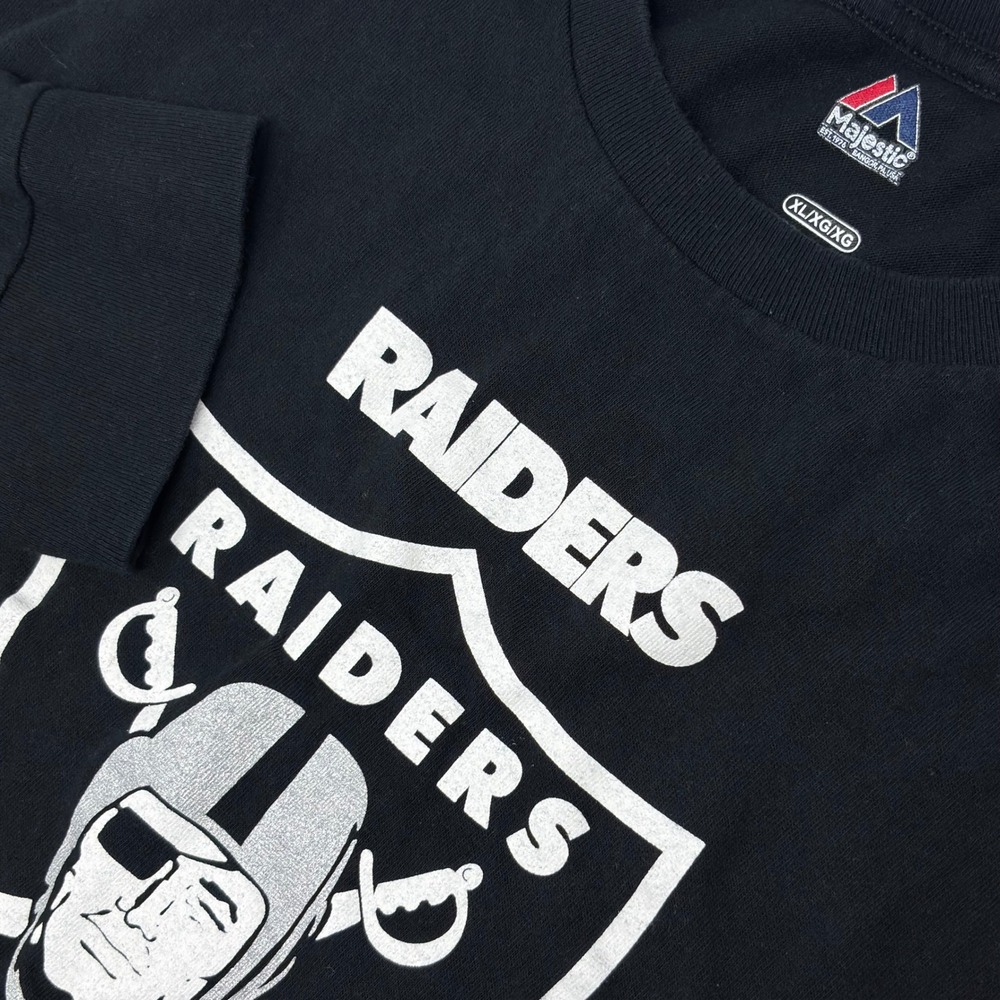 Majestic Raiders NFL Long Sleeve T-Shirt Men's XL Black Football Logo Tee